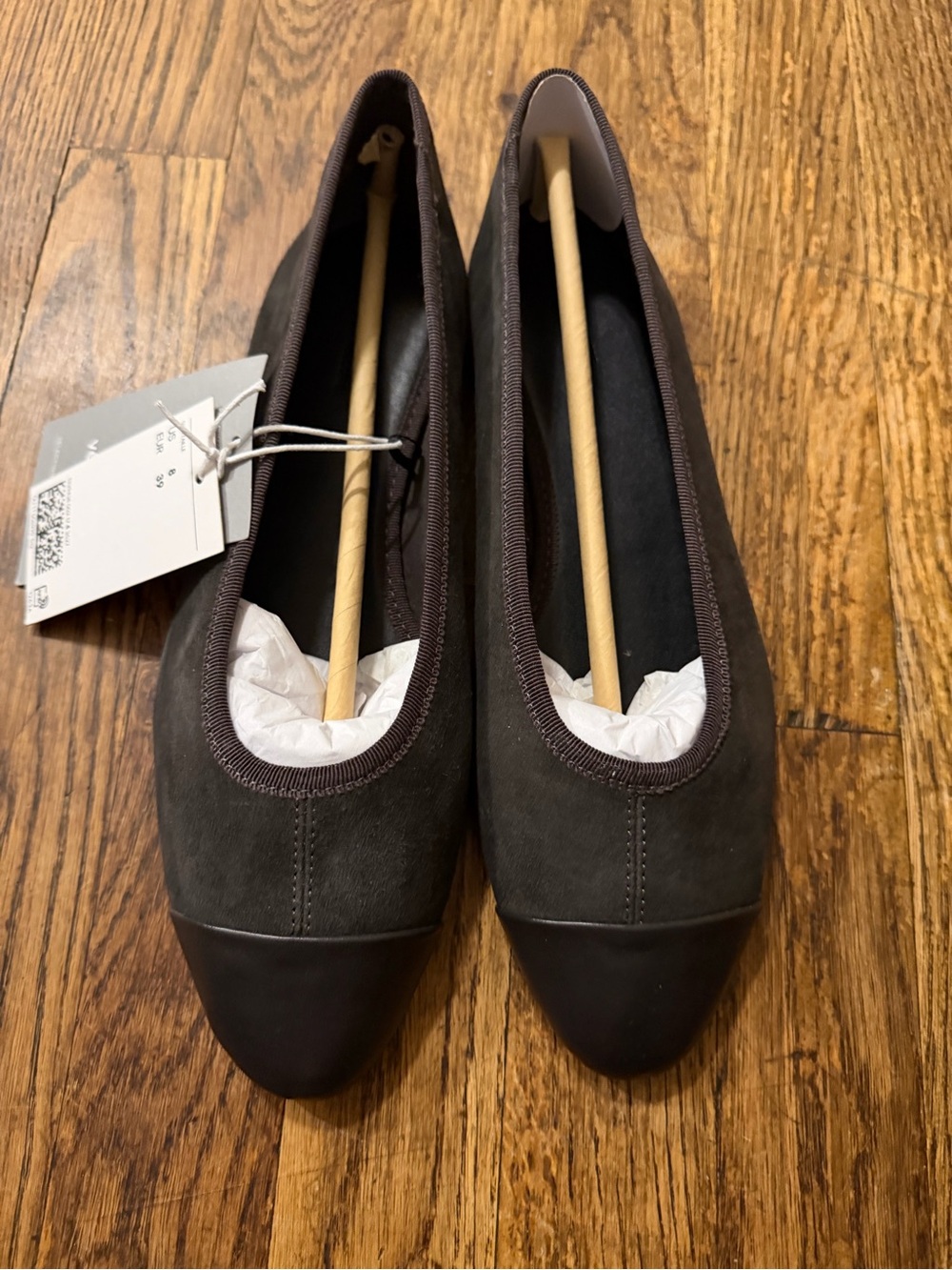 Brand New H&M Women's Dark Brown Two-Tone Ballet Flats - Size 8/39